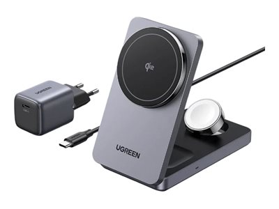 Ugreen W707 3-In-1 15W Magnetic Wireless Desktop Charger Fuer Iphone, Airpods Und Watch Klappbar Grau