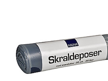 Affaldspose m/snøreluk 20L - Grå, LLDPE/virgin, t/let affald, 44x50cm, rl. á 20 ps.