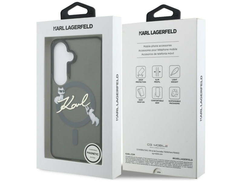 Karl Lagerfeld Magnetisk Cover/Etui Med Logo Choupette Til Iphone/Samsung Galaxy S26, Sort 3666339612610