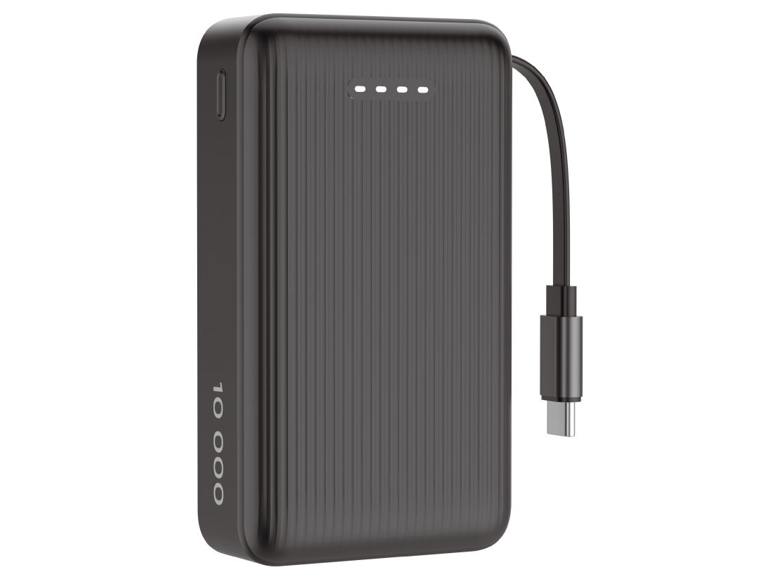 Deltaco Power Bank 10 000 Mah, Retractable Cable 90 Cm, Pd 20 W, Blk, 10000 Mah, Lithium Polymer (Lipo), Sort