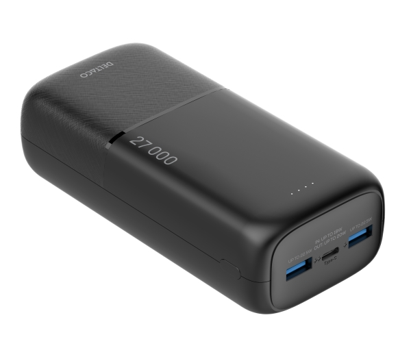 Deltaco Powerbank 27 000 Mah, 2X Usb-A 22,5 W, 1X Usb-C Pd 20 W, 27 000 Mah, Lithium-Polymer (Lipo), Sort