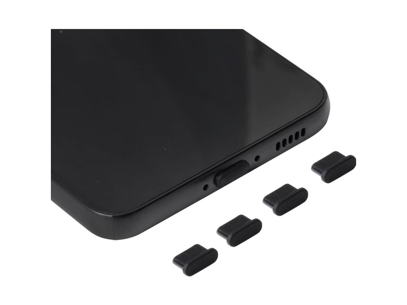 Renkforce USB-C® støvbeskyttelsesstik til mobile enheder, sort, 4 stk./sæt, sort