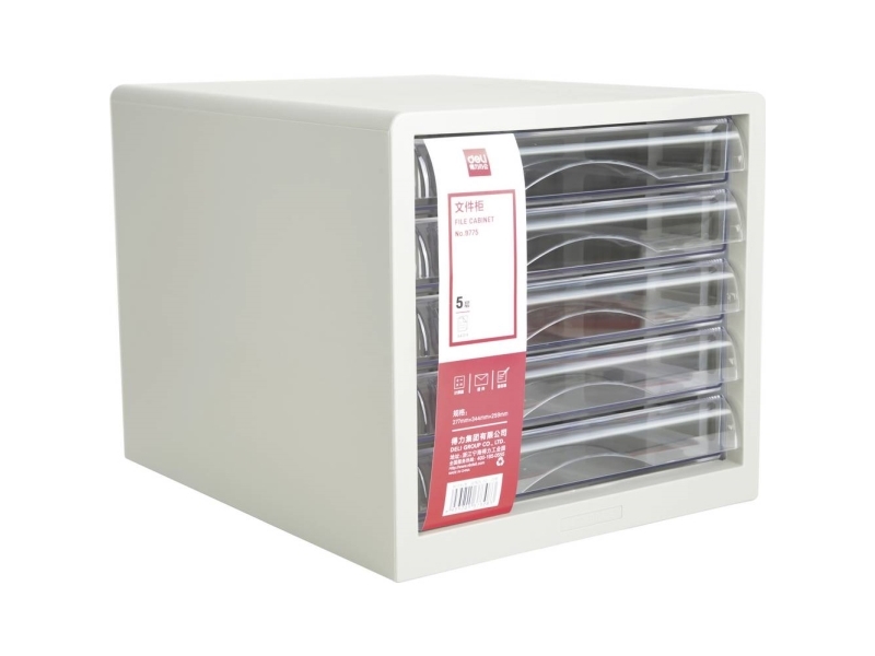 Deli Schubladenbox 5 Schubladen 27,5X34x26cm Hellgrau (D360181)