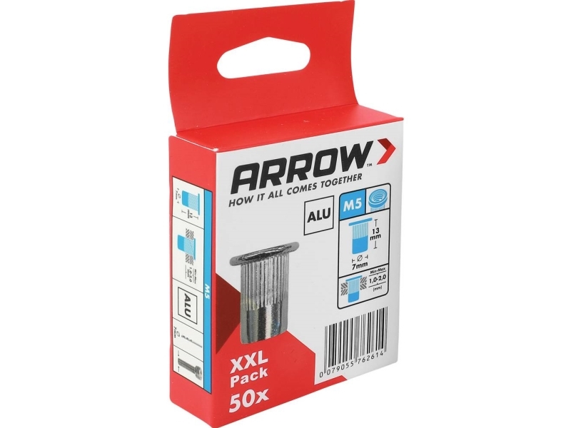 Arrow Tool Group 762614 Blindnittemøtrik (Ø X L) 7 Mm X 13 Mm M5 Aluminium Rn M5 7 X 13 Alu 50St 50 Stk