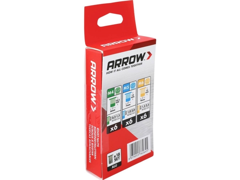 Arrow Tool Group 762645 Blindnittemøtrik M4, M5, M6 Aluminium Aluminium Rn M4/M5/M6 Alu 18St 18 Stk