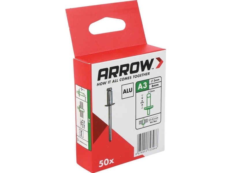 Arrow Tool Group 723066 Blindnitter (Ø X L) 3 Mm X 6 Mm Aluminium Aluminium Ra 3 X 6 Alu 50St 50 Stk