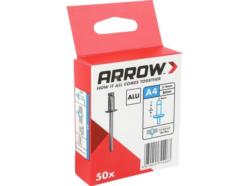 Arrow Tool Group 724063 Blindnitter (Ø X L) 4 Mm X 6 Mm Aluminium Aluminium Aluminium Ra 4 X 6 Alu 50St 50 Stk