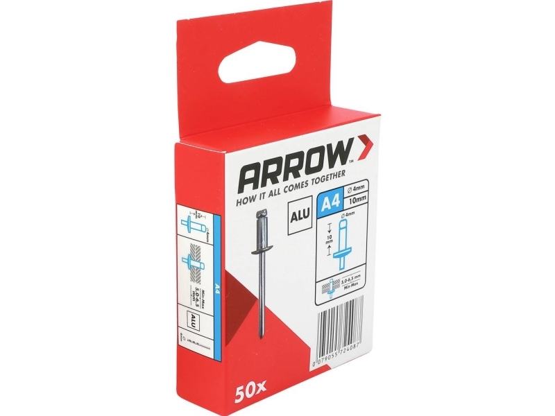Arrow Tool Group 724087 Blindnitter (Ø X L) 4 Mm X 10 Mm Aluminium Ra 4 X 10 Alu 50St 50 Stk