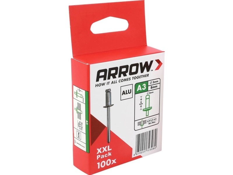 Arrow Tool Group 723080 Blindnitter (Ø X L) 3 Mm X 8 Mm Aluminium Ra 3 X 8 Alu 100St 100 Stk