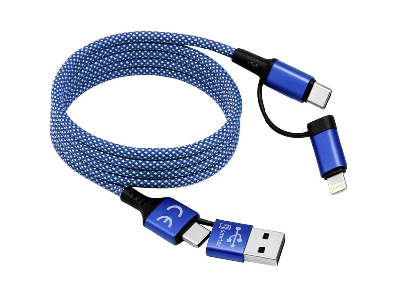 Smrter Usb-Opladerkabel Usb-C Stik, Usb-A-Hanstik, Apple Lightning-Stik 1 M Blå Smrter_Magneto_Ult_Bl