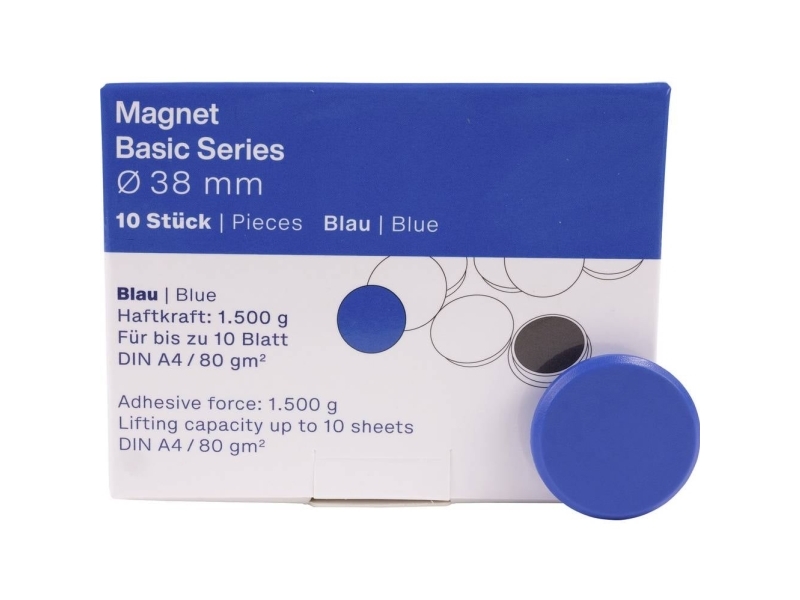 Jacobelc Magnetoplan Rundmagnet "Basic", 38 Mm, Blau Mit Ferritkernen, Haftkraft Ca. 1,5 Kg, 1 Stück (1863803)