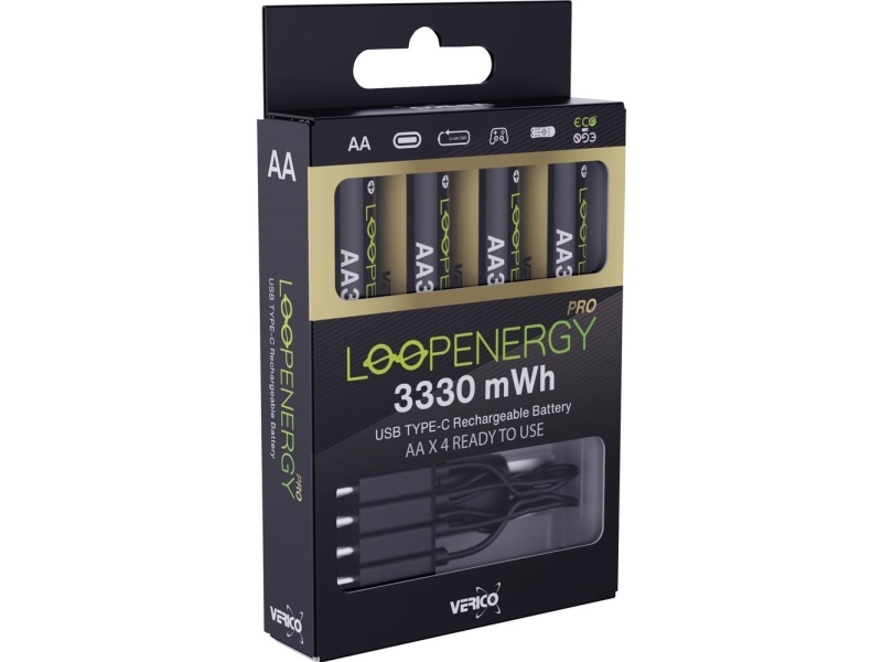 Verico Loopenergy Pro Aa3330 Usb-C -Batteri Litium 2220 Mah 1.5 V 4 Stk
