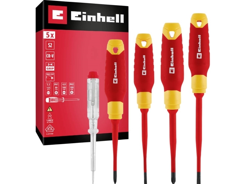 Einhell Skruetrækker-sæt VDE Størrelse SL 4.0, SL 5.5, PH 1, PH 2