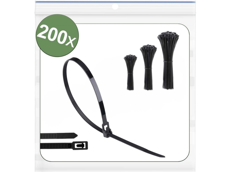 Quadrios 25Ca705 25Ca705 Kabelbinder 150 Mm, 200 Mm, 250 Mm 5 Mm Schwarz Lösbar, Mit Hebelverschluss, Uv-Stabilisiert, Witterungsstabil 200 St. (25Ca