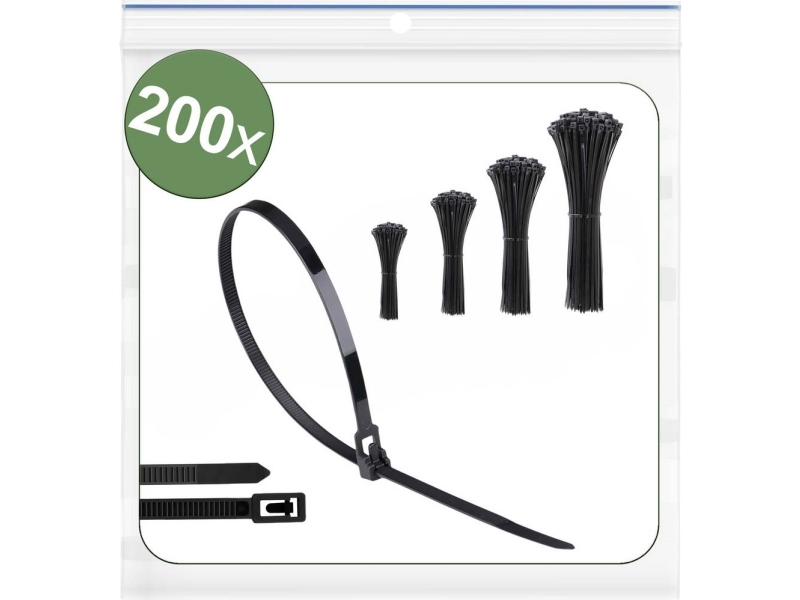 Quadrios 25Ca704 25Ca704 Kabelbinder 150 Mm, 200 Mm, 250 Mm, 300 Mm 5 Mm Schwarz Lösbar, Mit Hebelverschluss, Uv-Stabilisiert, Witterungsstabil 200 S