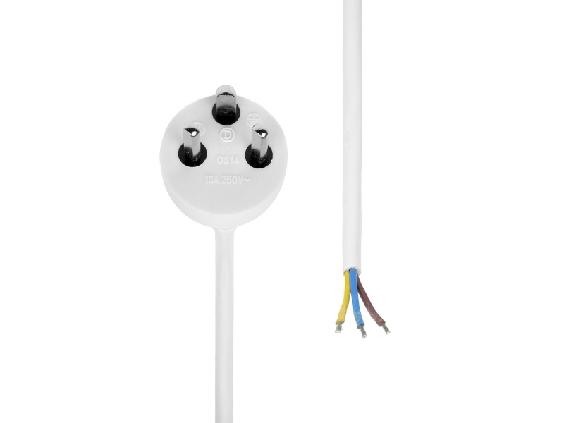 Microconnect - Strømkabel - Type K (Han) Til Uisoleret Ledning - 250 V - 13 A - 15 M - Hvid - Danmark