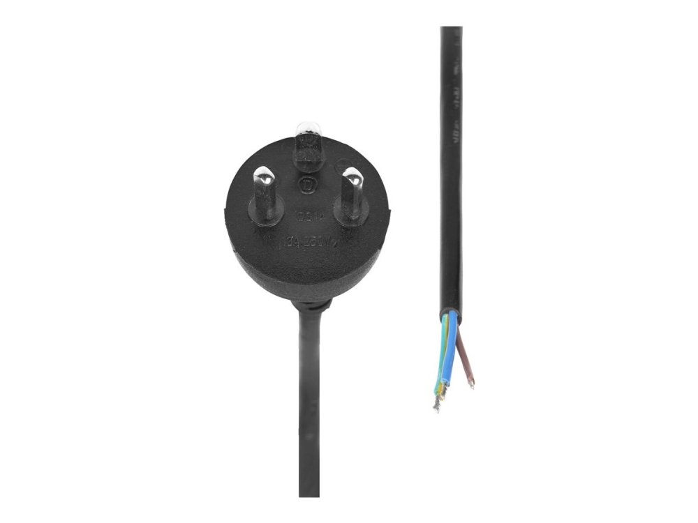 Microconnect - Strømkabel - Type K (Han) Til Uisoleret Ledning - 250 V - 13 A - 10 M - Sort - Danmark