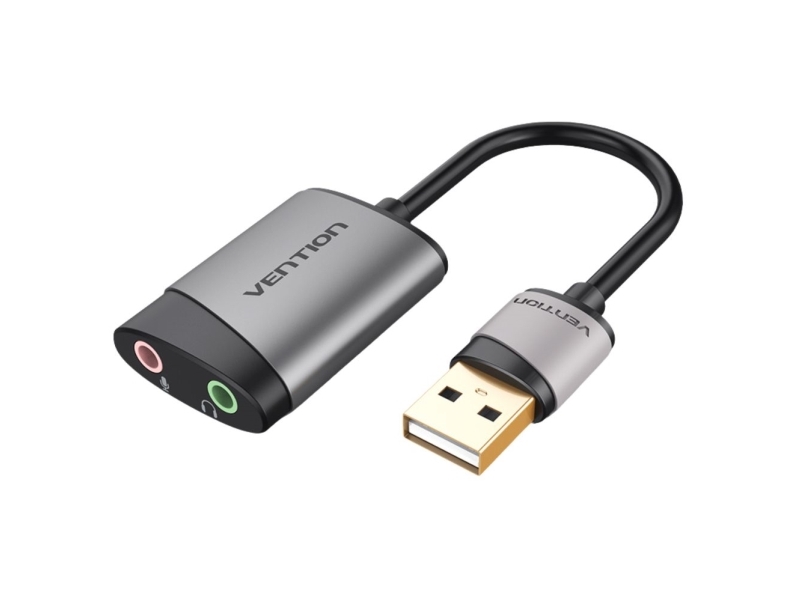 USB lydkort - Vention, ekstern adapter 0,15 m, grå metal
