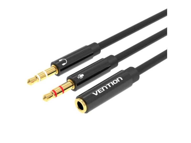 Audiokabel 2X 3.5Mm Stecker Auf 4 Polige 3.5Mm Buchse 0.3M Vention Bbtby Schwarz