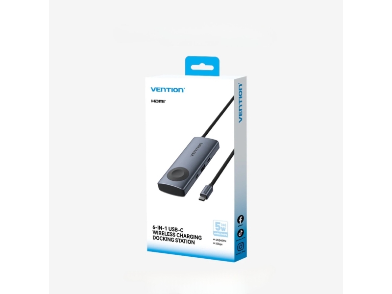 Usb-C 6In1 Vention 4K 60Hz 100W Pd-Dockingstation Med Induktiv Opladning