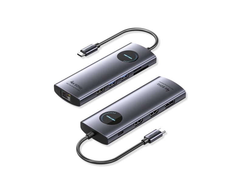 Usb-C Dockingstation 10-In-1 Vention 8K 30Hz 100W Pd Mit Led-Display