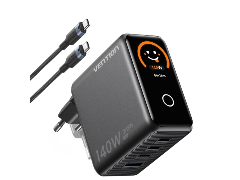 Vention 140W Gan-Lader 1X Usb-A 3X Usb-C + Usb-C Til Usb-C-Kabel 1 M