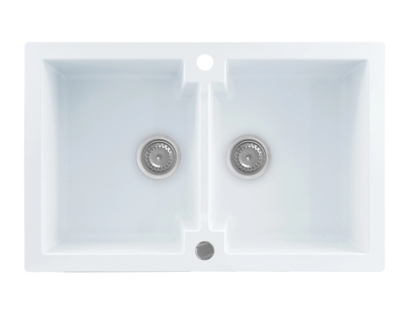 Kernau KGSA 80 2B køkkenvask — dobbeltkum, pure white keramikfinish, til under-/topmontering, 800 mm
