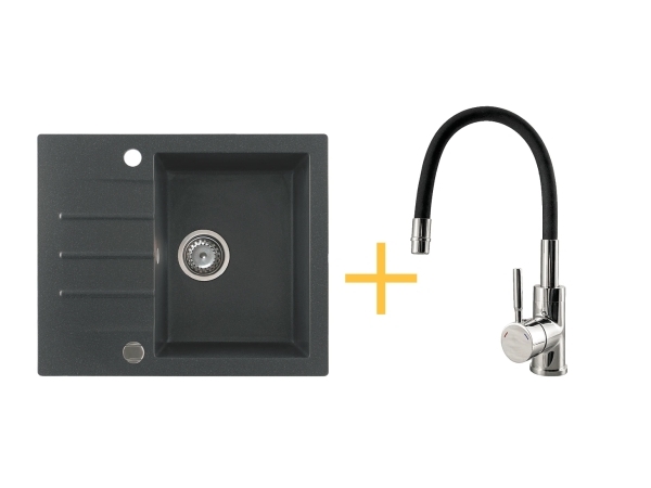 Kgsa Küchenspülenset Kgsa-4560 Graphit – Einzelbecken Mit Kwt-29 Ela Armatur, Matte Graphit-Optik