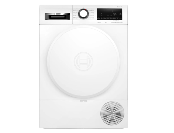 Bosch värmepump kondens-torktumlare WQG233DPPL — 8 kg, A+++ (gammal) / C (ny), 14 program, invertermotor, AutoDry, LED-display, vit