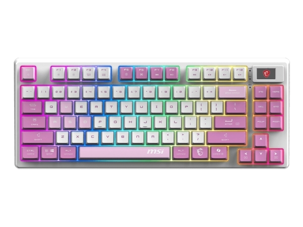 Msi Forge Gk600 Tkl Wireless Violet, Trådløs, Usb + Bluetooth, Mekanisk, Qwerty, Rgb Led, Lyserød, Violet, Hvid