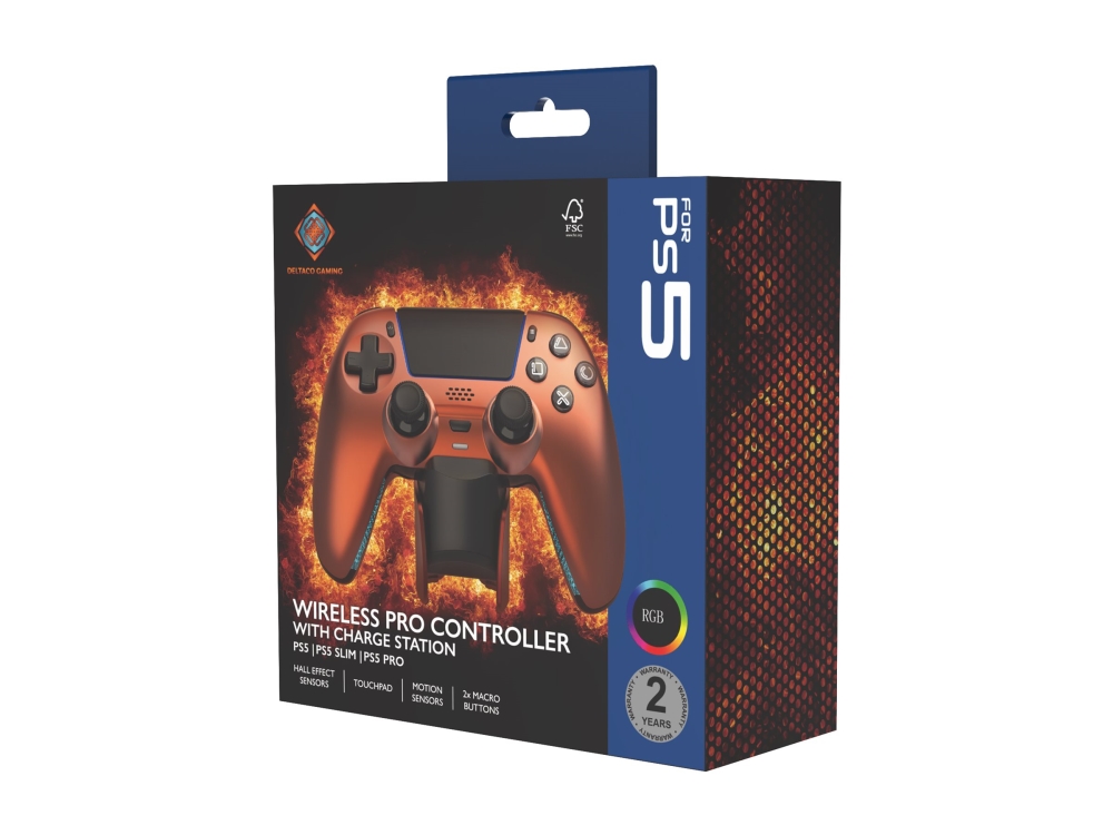 Deltaco Gaming - Gamepad - Trådløs - Bluetooth - Orange, Bronze - For Android, Ios, Pc, Sony Playstation 5, Sony Playstation 5 Pro, Sony Playstation