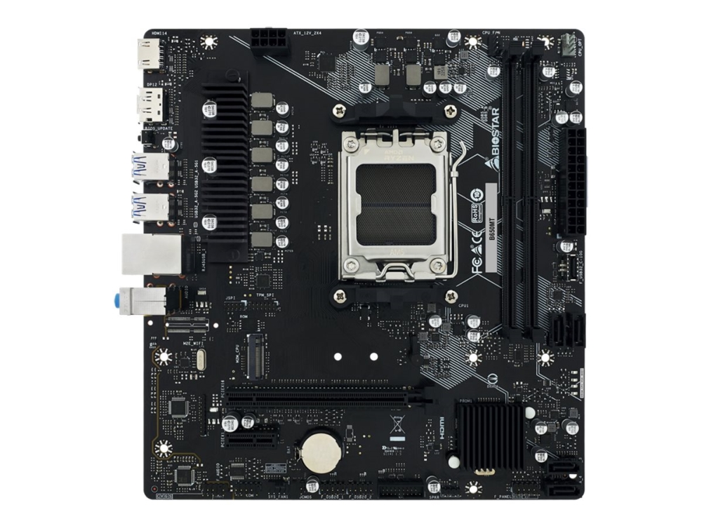 Biostar B650MT - Bundkort - micro ATX - Socket AM5 - AMD B650 Chipset - USB 3.2 Gen 1, USB-C 3.2 Gen2 - Gigabit LAN - onboard grafik (CPU påkrævet) - HD Audio (8-kanaler)