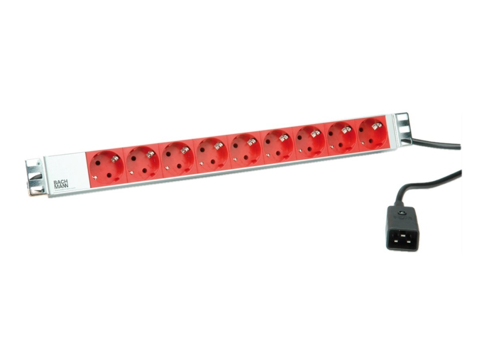 Bachmann - Stikdåse (Rackversion) - Beskyttende Kontakt - Input: Iec 60320 C20 - Output-Stikforbindelser: 9 (Power Cee 7/3) - 1U - 19" - Aluminium, R