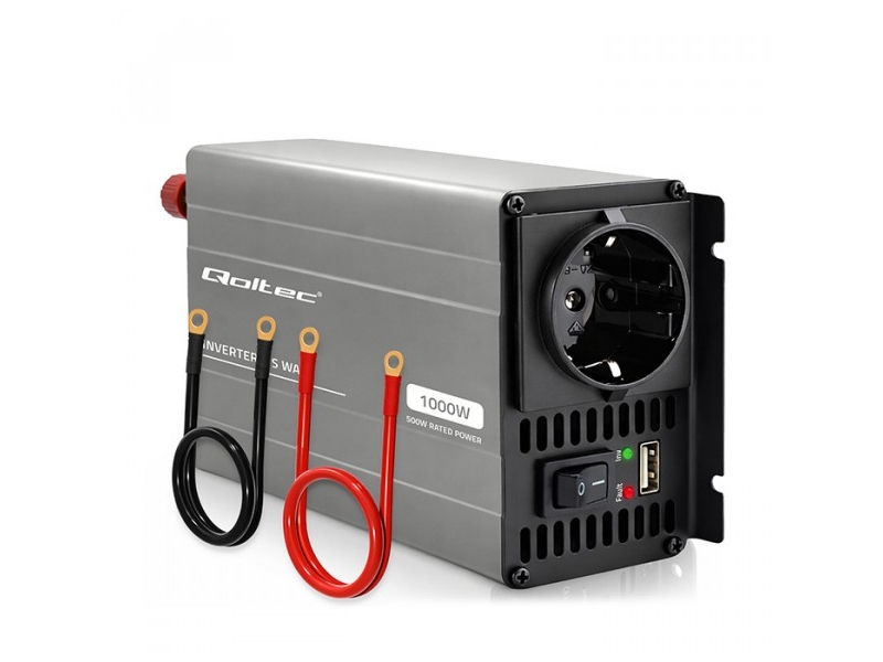 Qoltec Przetwornica napiecia MS Wave 12V na 230V 500/1000W USB Kompatybilna z LiFePO4 GEL AGM