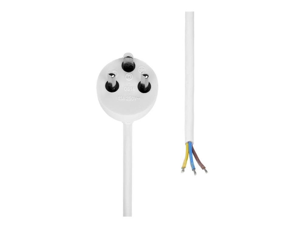 Microconnect - Strømkabel - Type K (Han) Til Uisoleret Ledning - 250 V - 13 A - 10 M - Hvid - Danmark