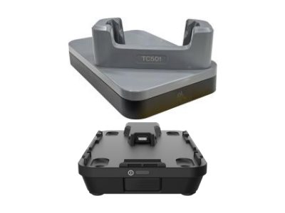 ZEBRA Ethernet ShareCradle til opladning af én TC501-enhed uden exoskelet, sælges separat: USB-C-kabel (CBL-EC5X-USBC3A-01), landespecifik 45W strømforsyningsadapter (CRD-TC5A-1SE)