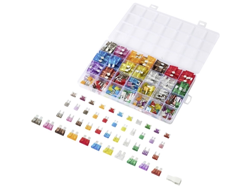 TRU COMPONENTS 360kpl sulakepakkaus TC-14382272 Sulakepakkaus, sulakkeen ulosvedin 2 A, 3 A, 5 A, 7,5 A, 10 A, 15 A, 20 A, 25 A, 30 A, 35 A, 40 A Harmaa, violetti, ruskea,