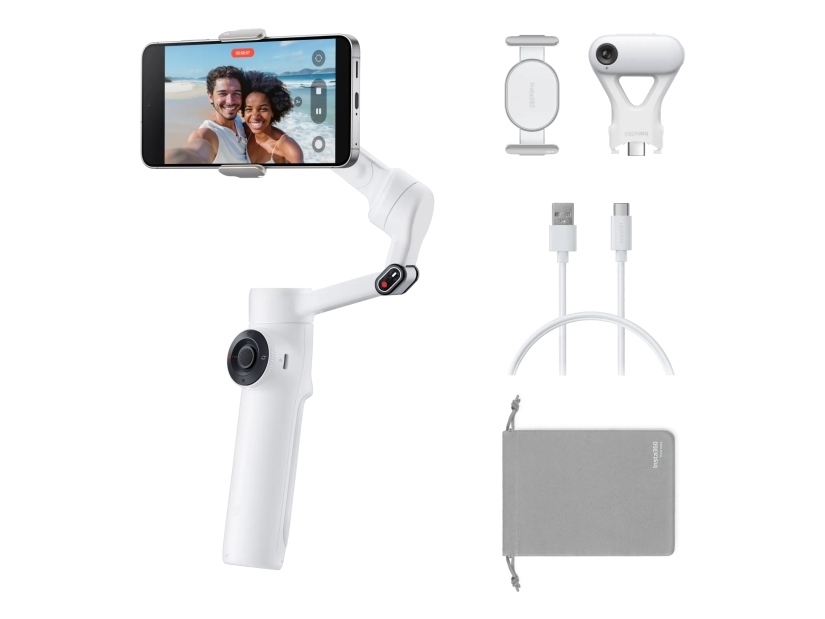 Insta360 Flow 2 Ai Tracker Bundle, Smartphone Kamera Stabilisator, Hvid, Forbruger, -99 - 231°, -210 - 120°, 0,3 Kg