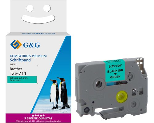 G&G 18675, Sort På Grøn, Kontinuerlig Etiket, Tze, Grå, Brother, Brother Ptouch 1000 Brother Ptouch 1010 Brother Ptouch 1280 Brother Ptouch 1750 Brot