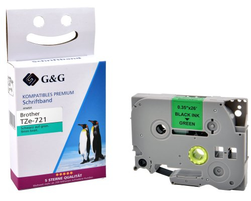 G&G 17087, Sort På Grøn, Kontinuerlig Etiket, Tze, Grå, Brother, Brother Ptouch 1000 Brother Ptouch 1010 Brother Ptouch 1280 Brother Ptouch 1750 Brot