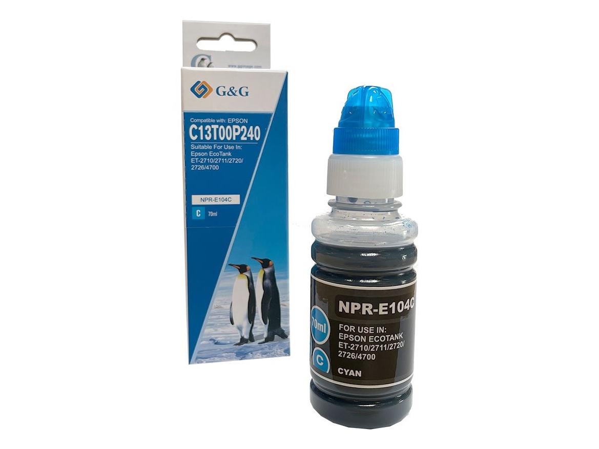 G&G Kompatibel Mit Epson 104/ C13t00p240 Ecotank Tinte (70 Ml) Cyan, Kompatibel, Cyan, Epson, 104 Ecotank Tinte Ecotank Et2710 Ecotank Et2711 Ecotank