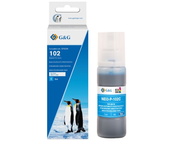 G&G Npr-E102c, Kompatibel, Blå, Epson, Epson 102 Ecotank Tinte Epson Ecotank Et15000 Epson Ecotank Et2700 Epson Ecotank Et2750 Epson..., 6000 Sider,