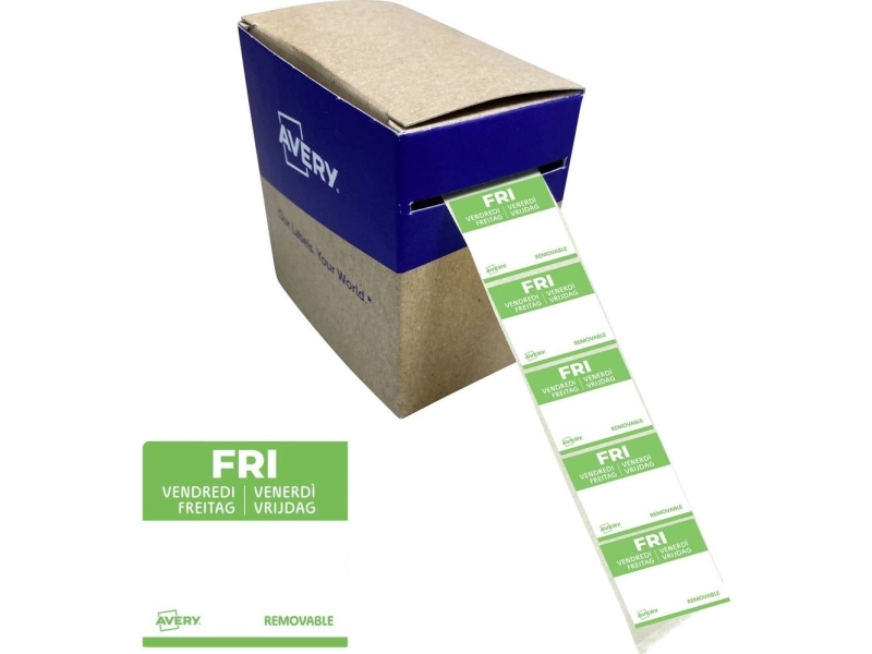 Avery Dlsfrirev-1000 Dagsetiketter Til Fødevarer, Fredag, 25X25 Mm, Grøn Dagsetiketter Til Fødevarer Fredag 25X25 Mm Med Aftagelig Klæb Til Detaljere