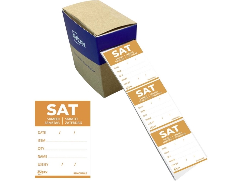 Avery Dldsatrev-500 Dagsetiketter Til Fødevarer, Lørdag, 40X56 Mm, Orange Dagsetiketter Til Fødevarer Lørdag 40X56 Mm Med Aftagelig Klæb Til Detaljer