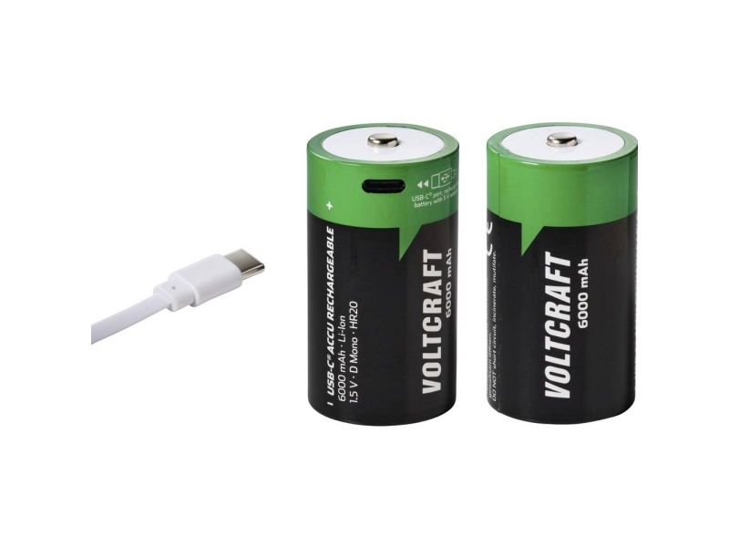 Voltcraft Genopladeligt D-Batteri Litium 6000 Mah 1.5 V 2 Stk