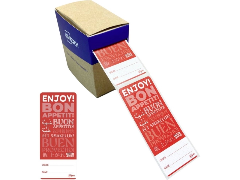 Avery Ftsealr-250 Forseglingsetiketter Til Fødevarer 40X95 Mm, Rød/Hvid “Bon Appetit” Tamper Proof Forseglingsetiketter Til Fødevarer 40X95 Mm I Rød/