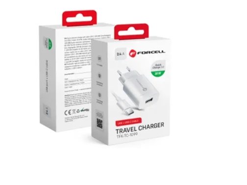 Forcell 18W oplader med USB-A udgang og 1,2 m USB-C kabel