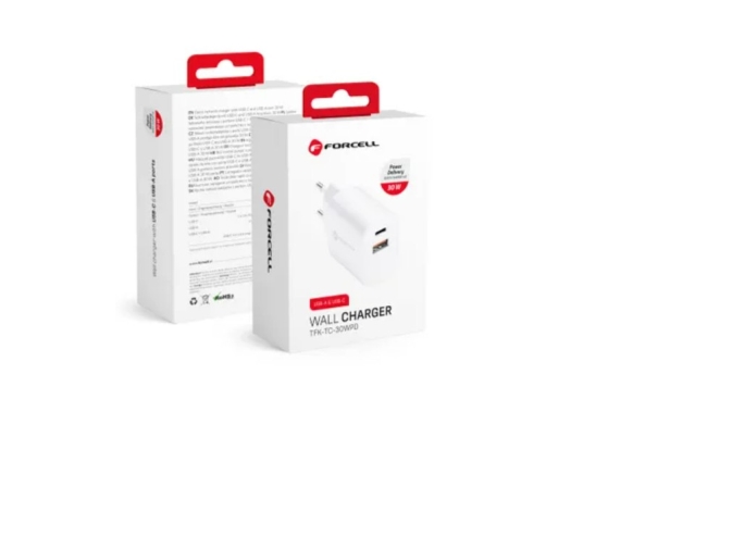 FORCELL F-ENERGY TFK-TC-30WPD ladowarka sieciowa Typ C + USB A PD QC4.0 3A 30W biala