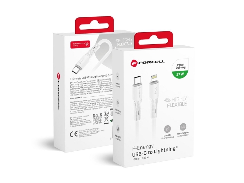 Holmes USB C til Lightning-kabel - PD 3A 27W silikone 1 m, hvid