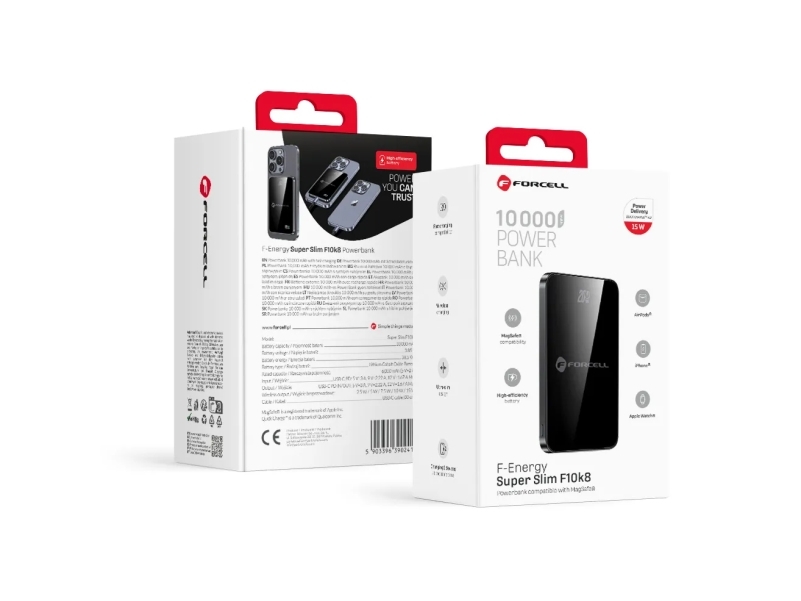 Powerbank compatible with MagSafe Forcell F-Energy SuperSlim F10K8 QC4.0 PD3.0 15W 10000 mAh black